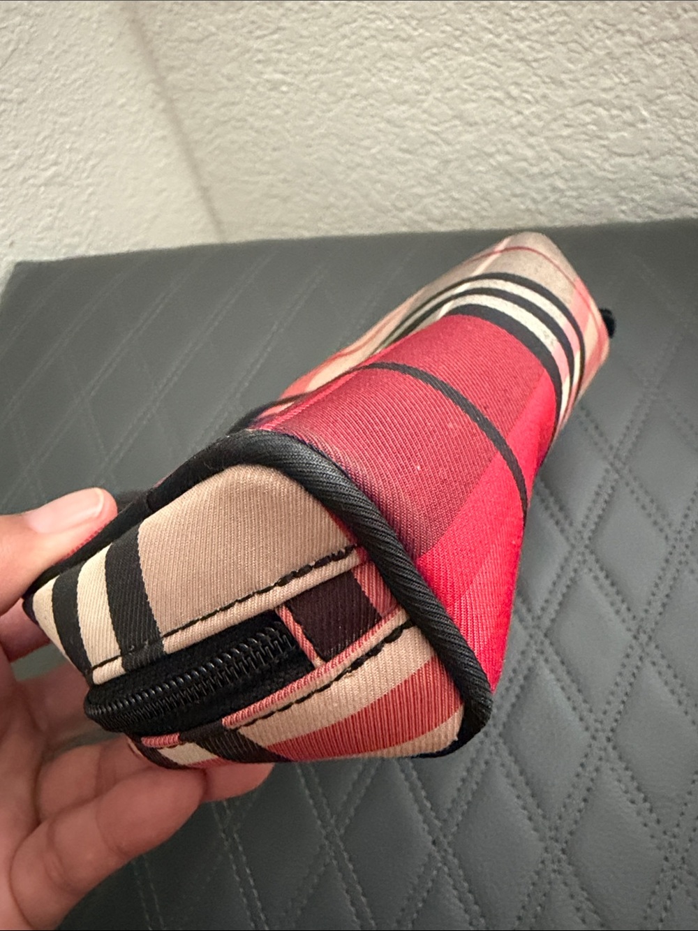 Burberry Black Pouch with Red Check Trim - Picture 3 of 6